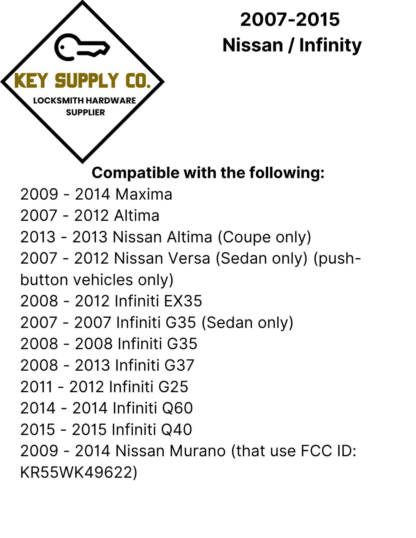 2007-2015 Nissan / Infiniti / 4-Button Smart Key / KR55WK48903 (9622) / (AFTERMARKET)