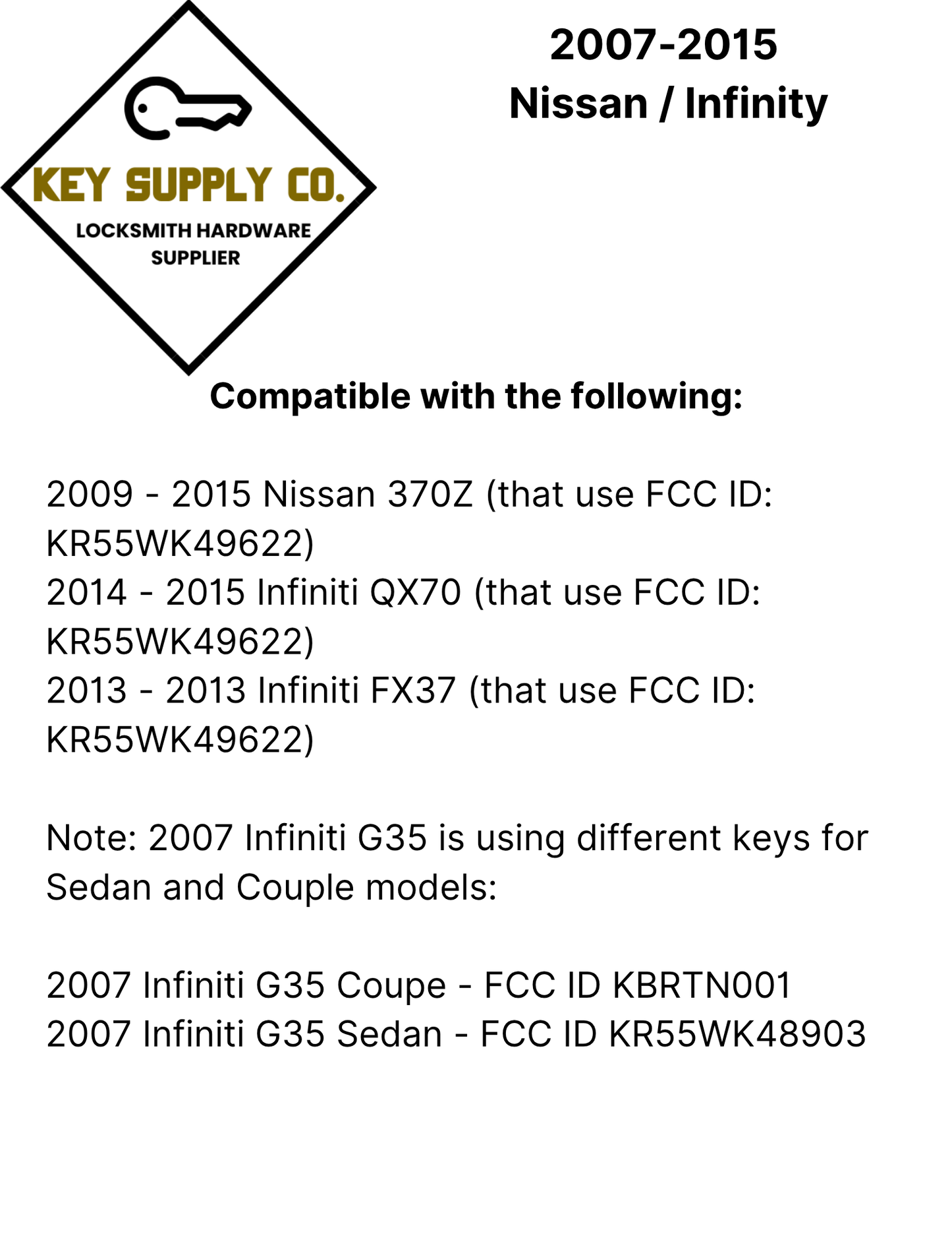 2007-2015 Nissan / Infiniti / 4-Button Smart Key / KR55WK48903 (9622) / (AFTERMARKET)