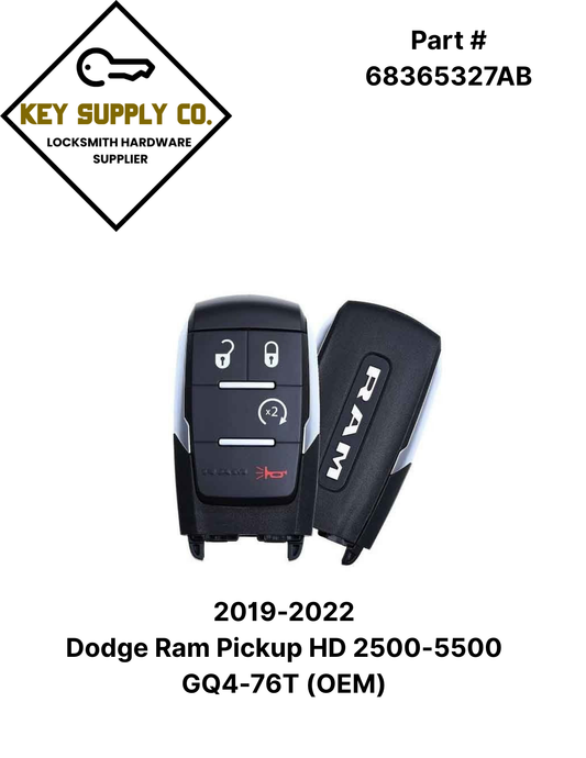2019-2022 Dodge Ram Pickup HD 2500-5500 / 4-Button Smart Key / PN: 68365327AB / GQ4-76T (OEM)