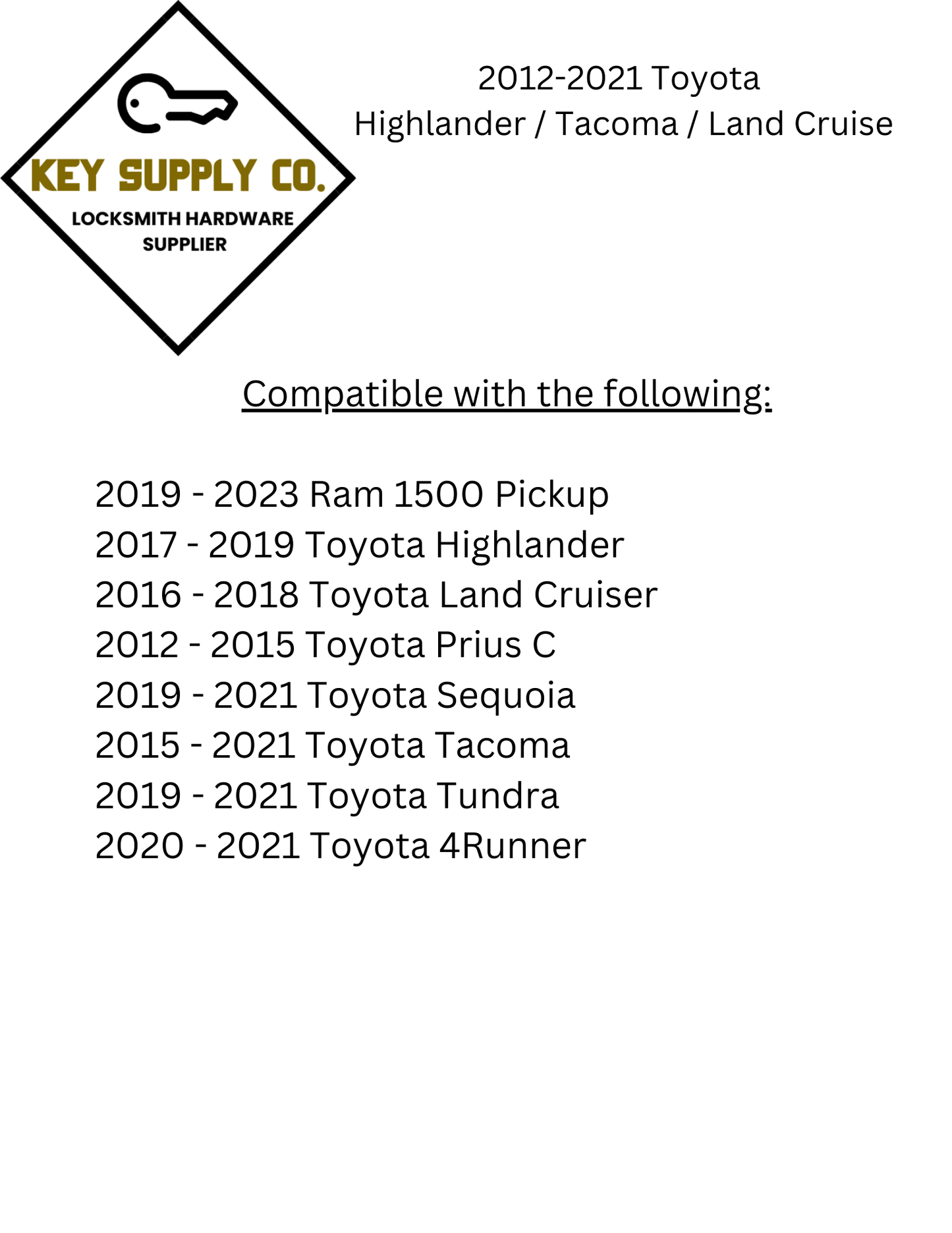 2012-2021 Toyota Highlander / Tacoma / Land Cruiser / 3-Button Smart Key / PN: 89904-0E091 / HYQ14FBA (AG Board 2110 PCB) (AFTERMARKET)