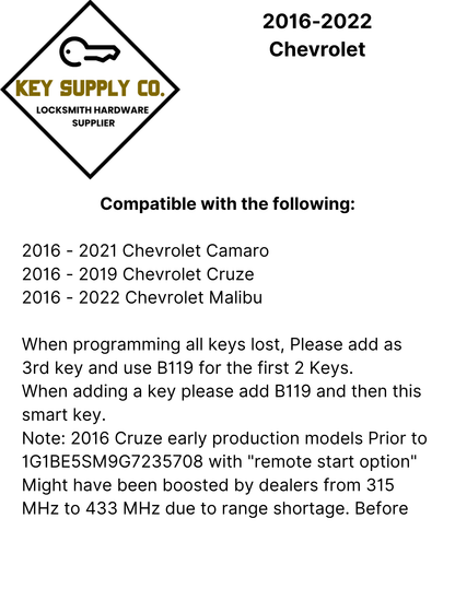2016-2022 Chevrolet / 5-Button Smart Key / 13508769 / HYQ4EA (AFTERMARKET)