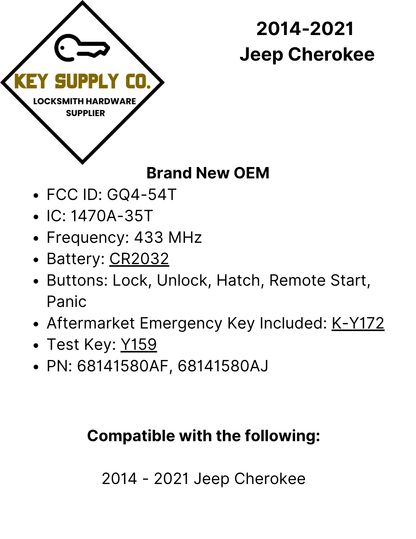2014-2021 Jeep Cherokee / 5-Button Smart Key / PN: 68141580AF / GQ4-54T (OEM)