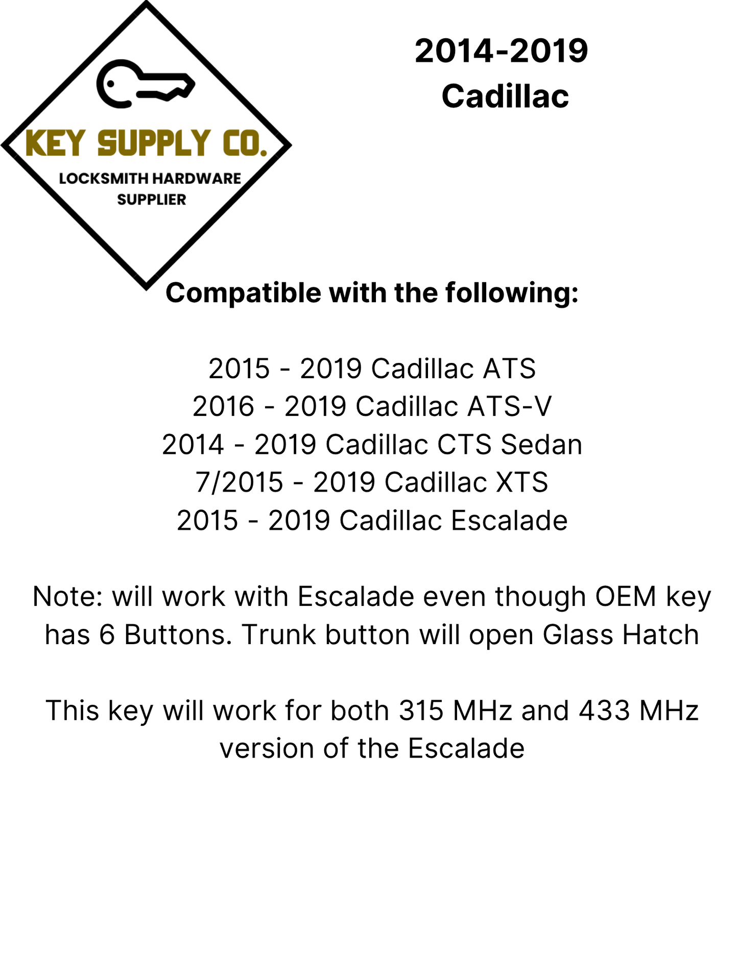 2014-2019 Cadillac / 5-Button Smart Key / PN: 13580811 / HYQ2AB (AFTERMARKET)