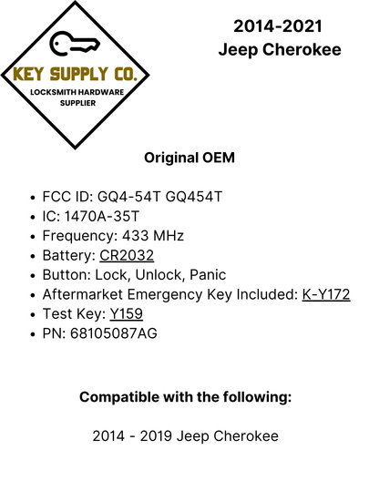 2014-2019 Jeep Cherokee / 3-Button Smart Key / PN: 68105087-AG / GQ4-54T (OEM)