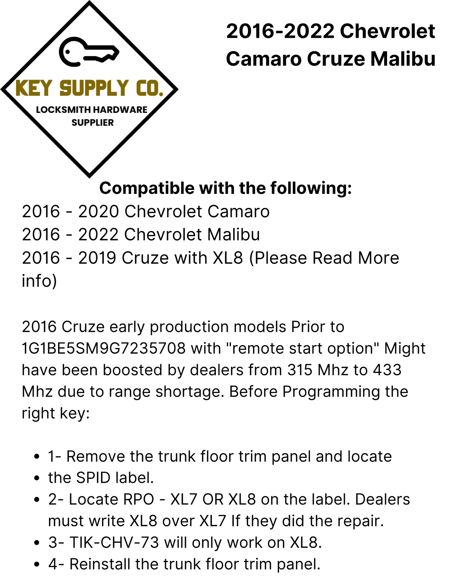 2016-2022 Chevrolet Camaro Cruze Malibu / 5-Button Smart Key / PN: 13529662 / HYQ4EA (OEM)