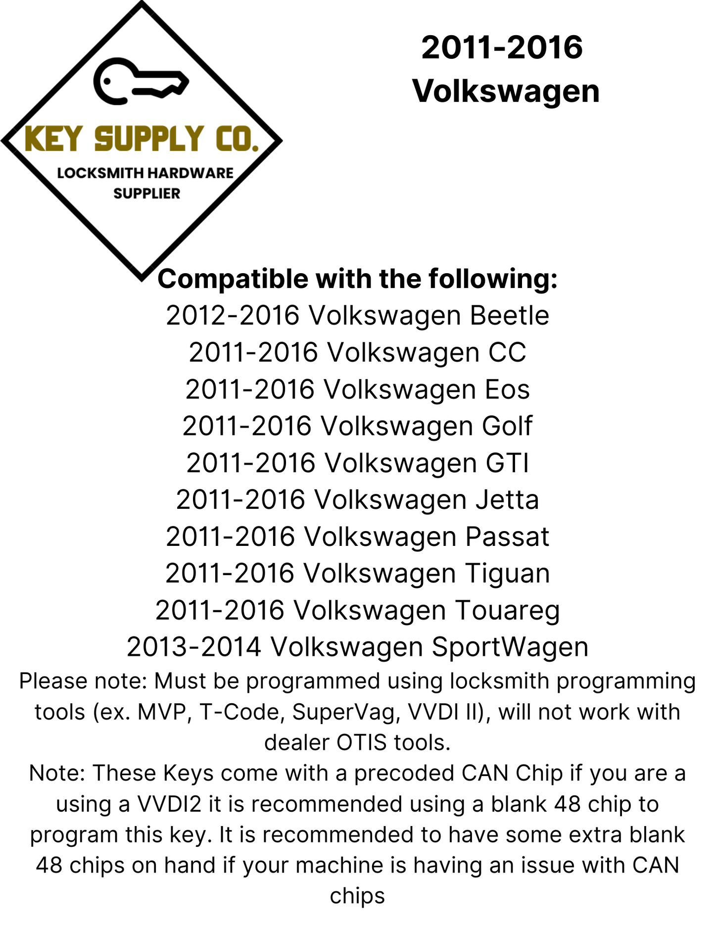 2011-2016 Volkswagen / 4-Button Remote Flip Key / 5K0837202AE / NBG010180T / 315 MHz (AFTERMARKET)